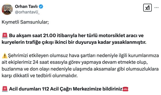 Samsun'da Motosiklet ve Kuryelere Trafik Yasağı! Vali Açıkladı